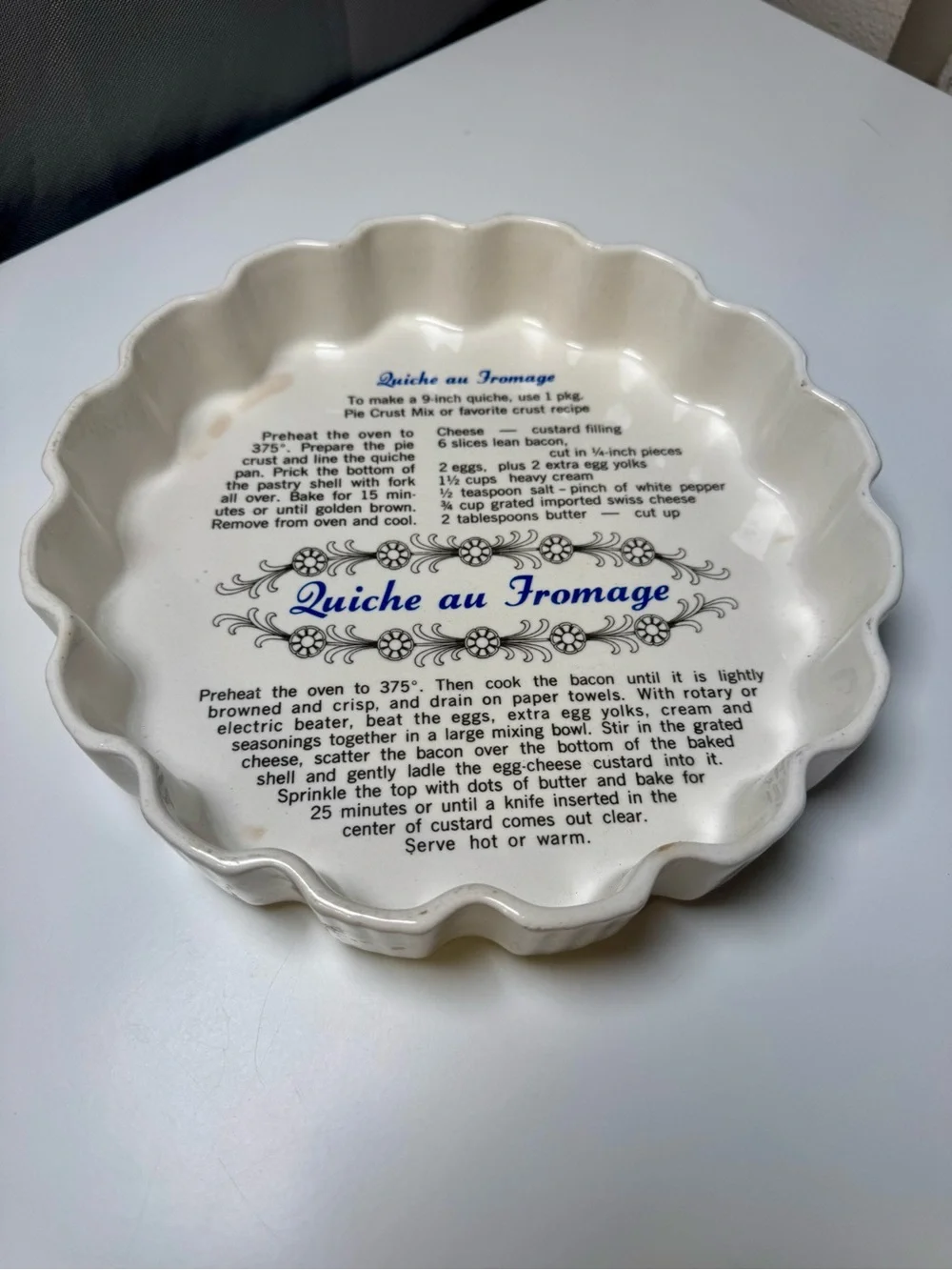 Quiche au Fromage Ceramic Quiche Dish in Cream, California Pottery